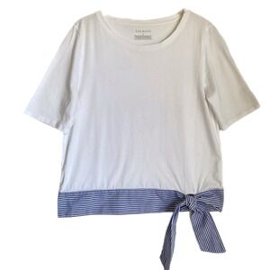 Talbots T Shirt  M White Striped Pima Cotton Tie Hem Top Nautical Coastal Summer